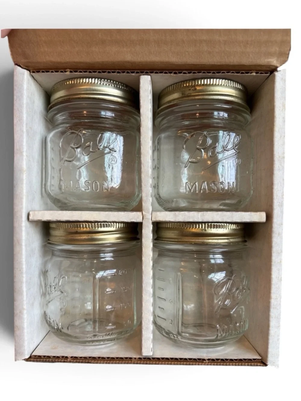Vintage Ball Jar Glass “Half Pint” Mason Jar with Lid 90s Set of 4 READ